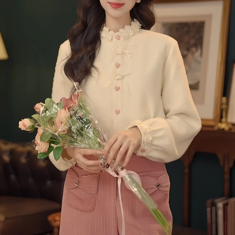 兹伊翰【芝心卡龙】新款韩系扣子衬衫女2025秋冬季洋气百搭通勤上衣