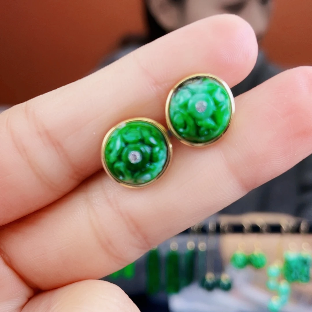 翡翠银S925镶嵌耳饰