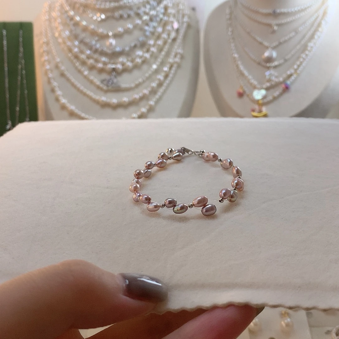 手绳银S925镶嵌淡水珍珠