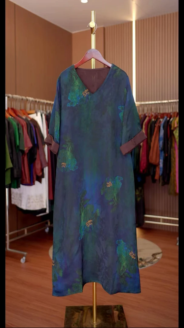 彩莲-新中式国风绿色连衣裙0225