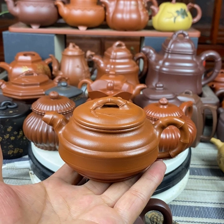 茶壶紫砂双线竹鼓150cc原矿赵庄朱泥特价