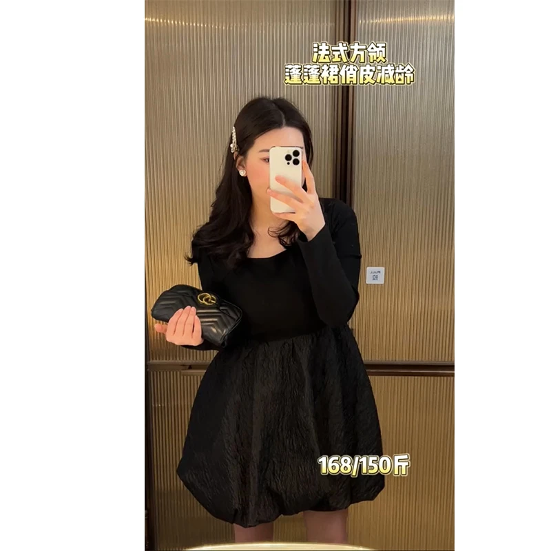 LWT435【在逃公主】秋季长袖遮肉显瘦法式赫本风收腰连衣裙