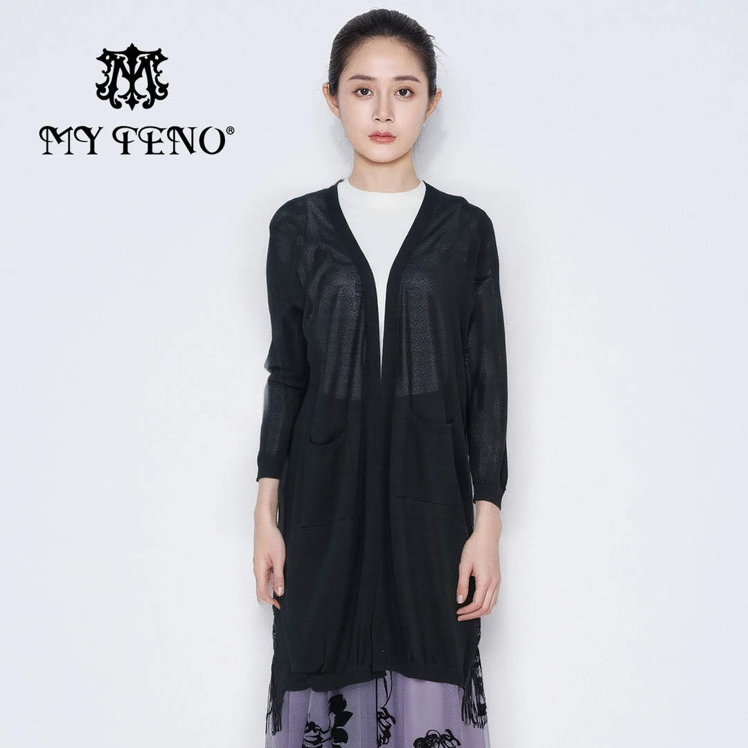 【联想惠甄选】马天奴新款黑色针织开衫提花小衫空调衫VHS865SWH0