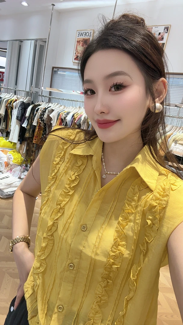 杨茹家6627法式木耳无袖小衫