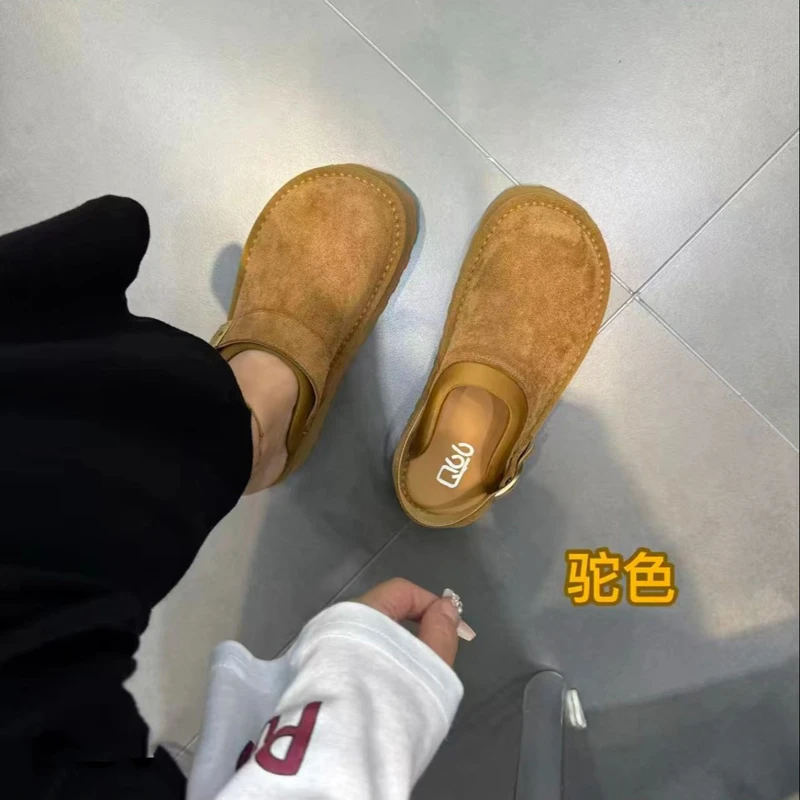 厚底勃肯包头半拖鞋女外穿一脚蹬小个子增高春夏2025新款豆豆单鞋