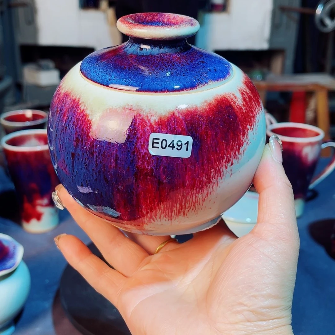 瓷片微瑕钧瓷主人杯摆件工艺品