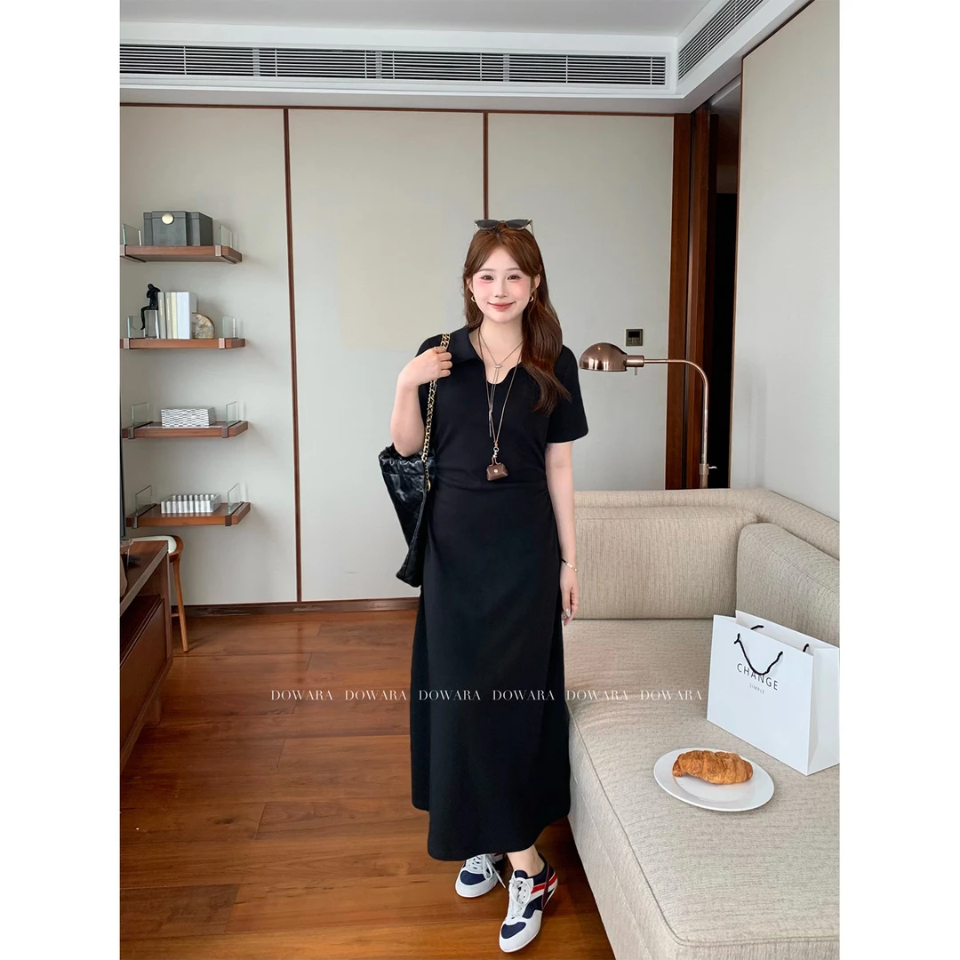 现货大婉酱微胖定制法式收腰裙子女春夏新款气质短袖连衣裙 7803D