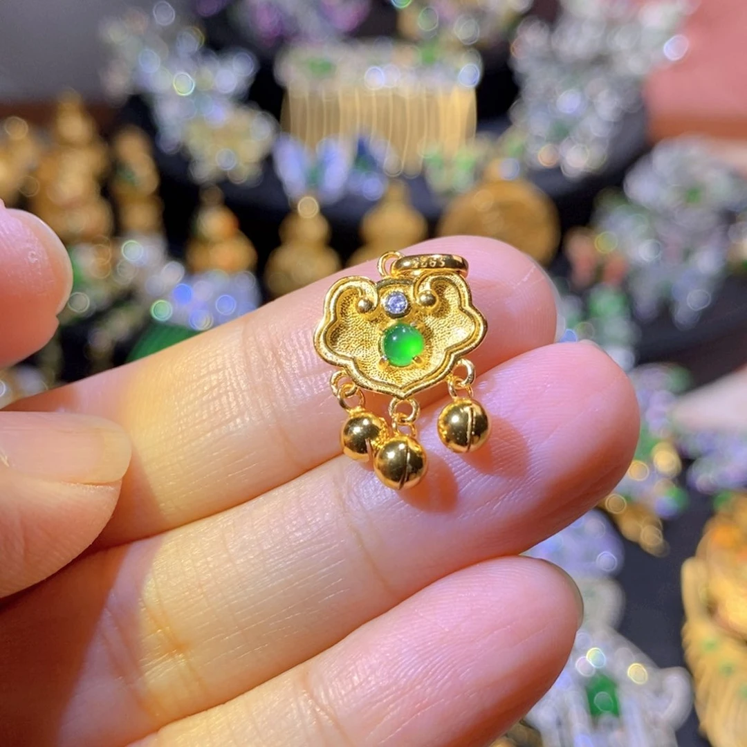 吊坠(不含链)银S925镶嵌翡翠