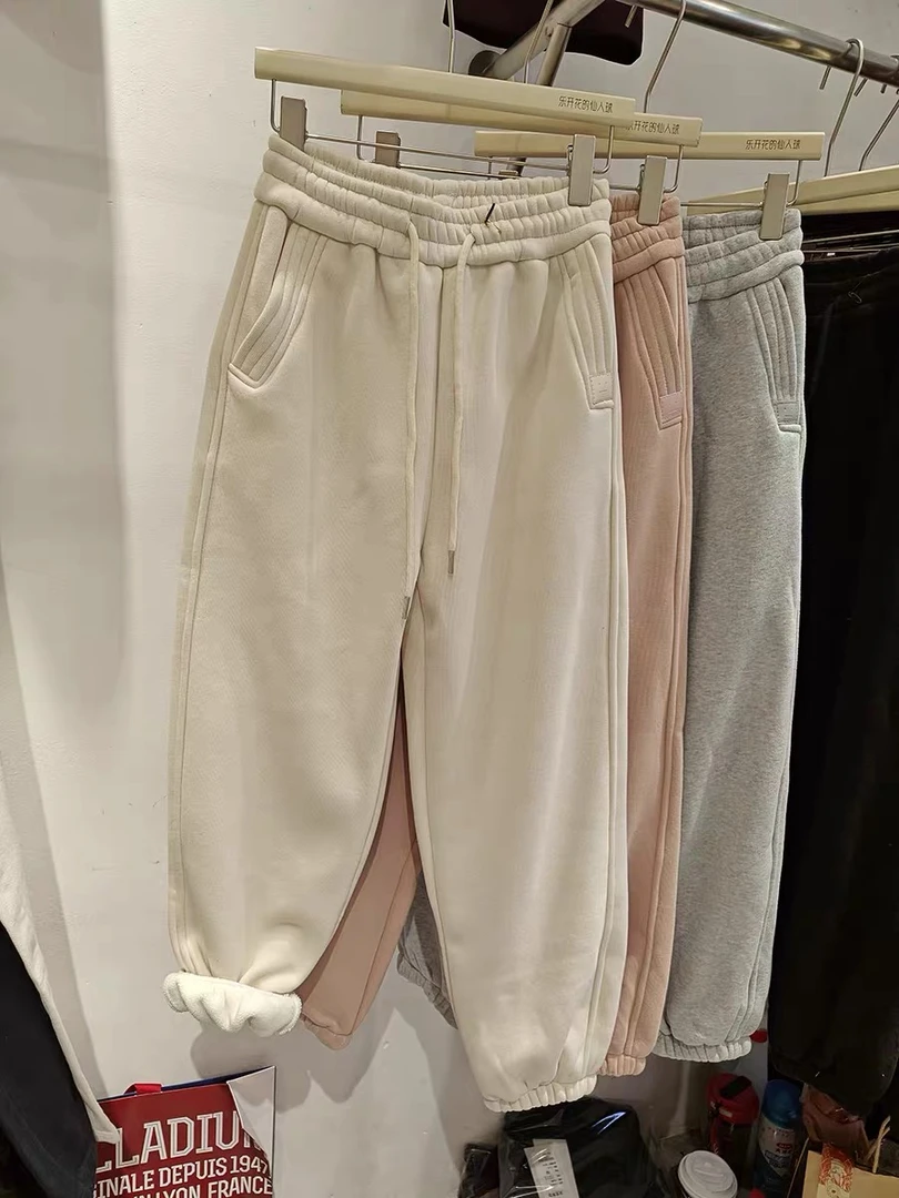 小雅姐姐 裤腿皮标加绒加厚抽绳卫裤GN31