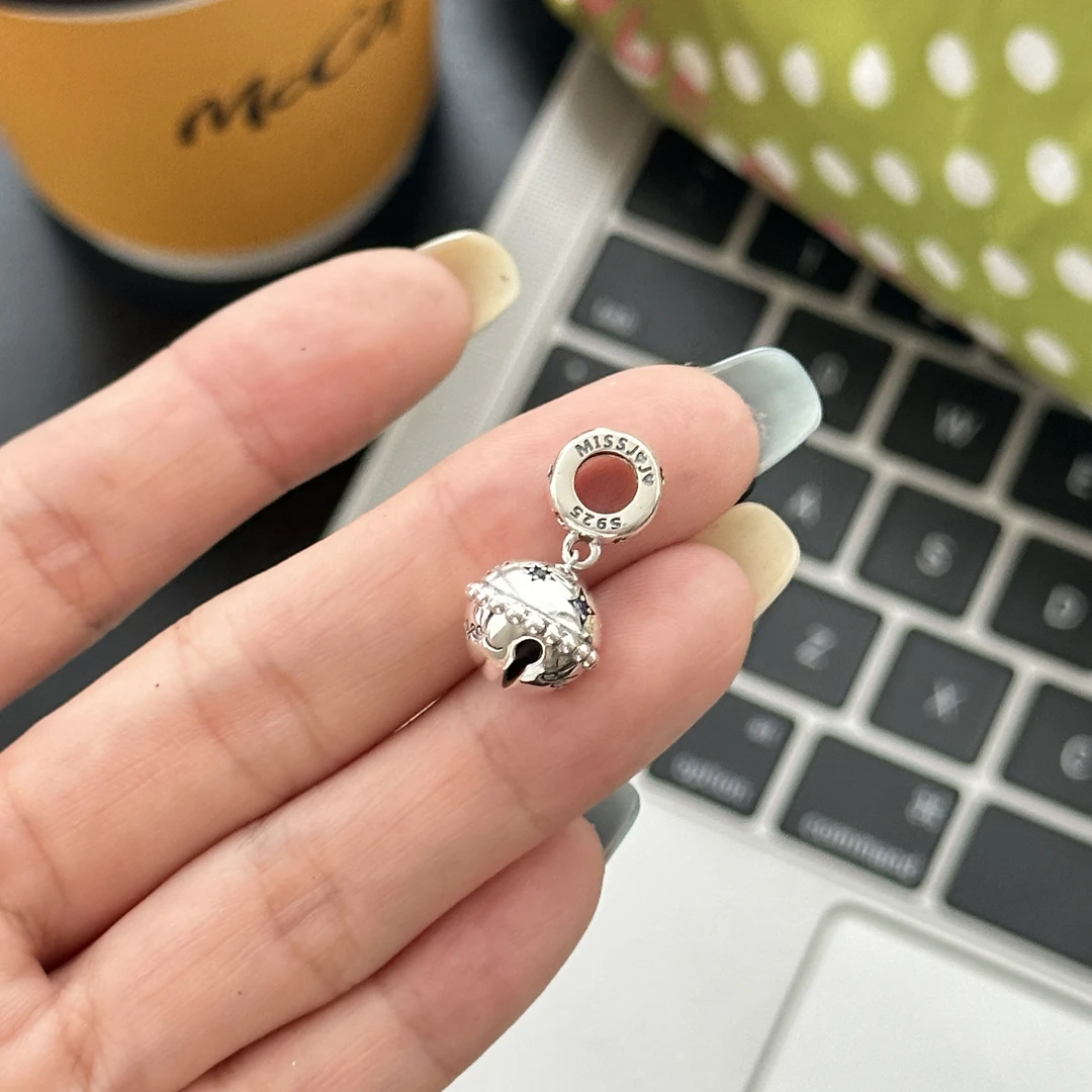 吊坠925银合成锆石 原创设计简约百搭气质女铃铛串珠吊坠 3780