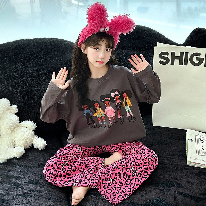 女童睡衣套装春秋2025新款女孩大童棉质长袖长裤居家服儿童可外穿