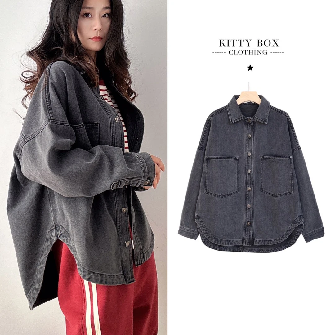 洋气衬衫复古百搭女装牛仔衬衣外套宽松水洗潮流百搭知性风衣服