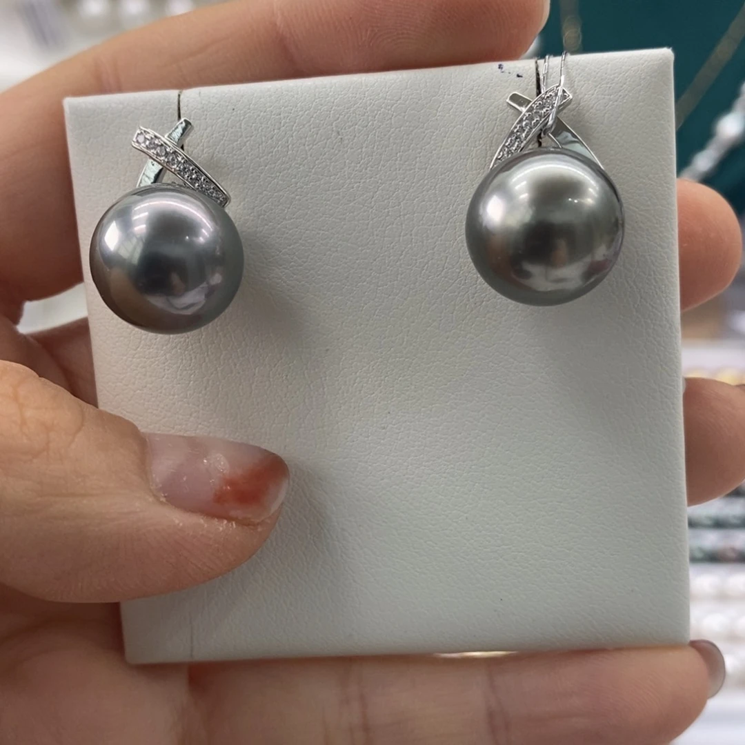 海水珍珠耳饰银S925镶嵌13-14m m