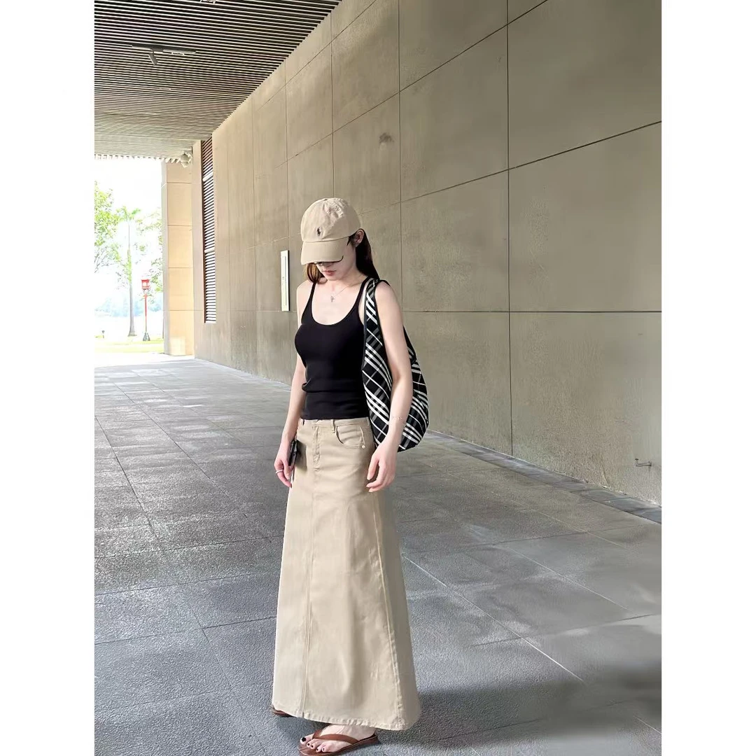 LA  四面弹 卡其牛仔A字半身裙 25580