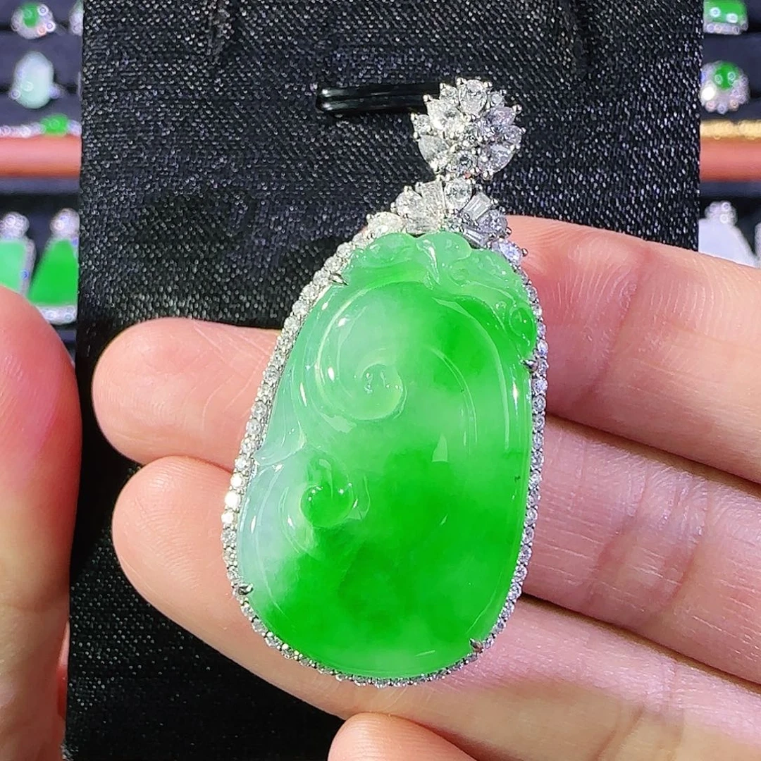 翡翠18K金镶嵌吊坠(不含链)