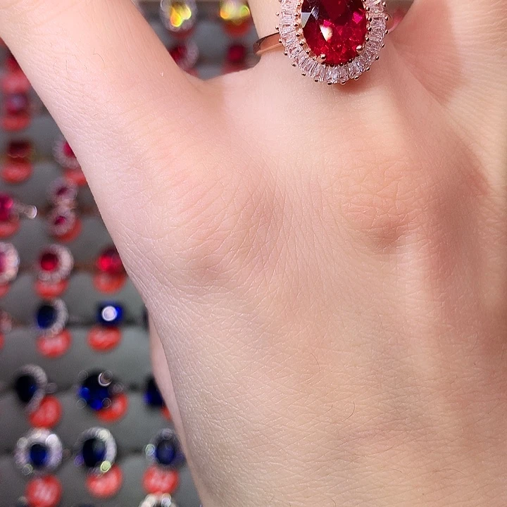 红宝石戒指银S925镶嵌