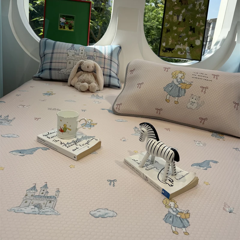 易安阁数码印花凉感冰豆豆城堡公主夏凉席空调席床席三件套1.5m