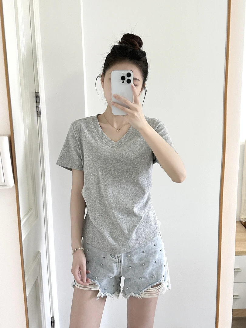 969鸡心领小蛮腰40支精梳棉210克夏季短袖显瘦修身百搭T恤女款