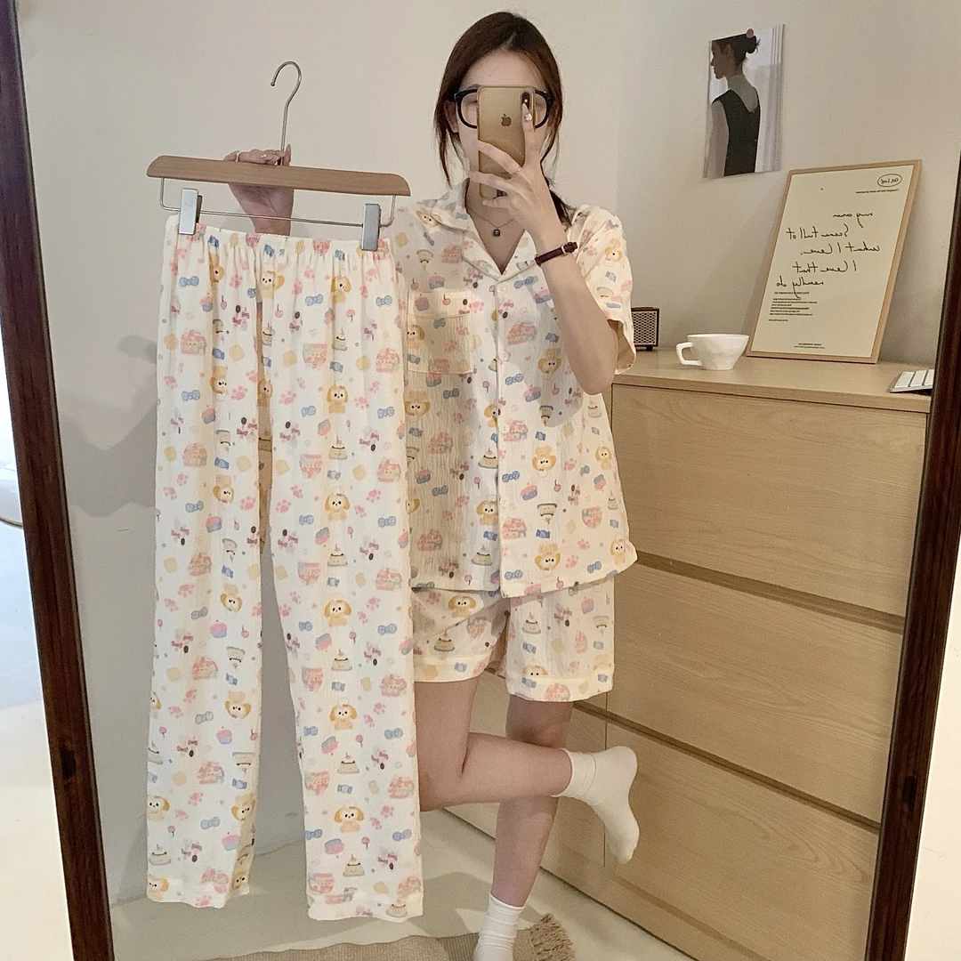 【蛋糕饼饼】春夏新款睡衣女云朵棉可爱卡通短袖短裤长裤宿舍家居服