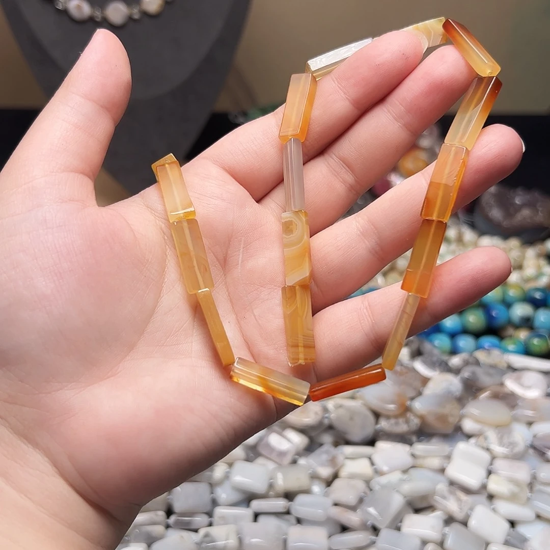 玛瑙/玉髓合金珠宝半成品D412，天然红缠丝玛瑙方片片一条