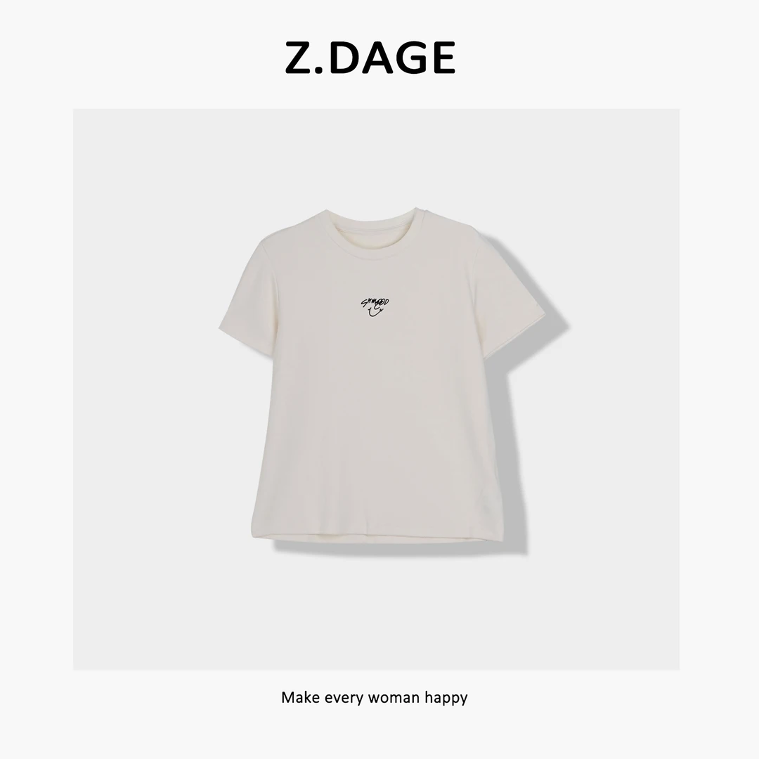 z.dage-‘柏林旧影’时尚极简韩系百搭短款小笑脸短袖T恤-246892