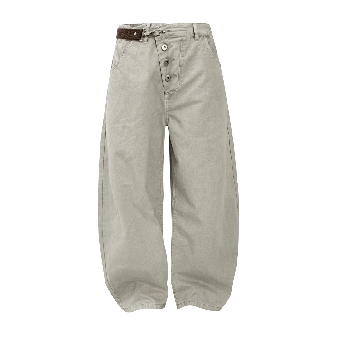 US5自制 美式斜排扣休闲裤男复古vintage宽松直筒阔腿裤秋冬薄款