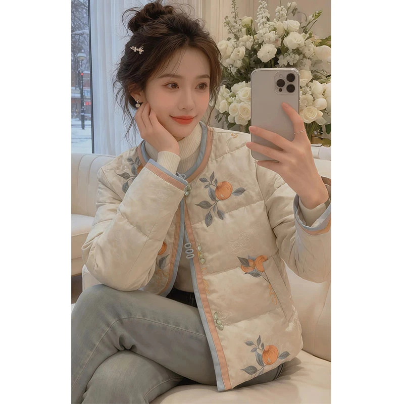 霖优【心想事成】新中式国风时尚印花棉衣高级外套女士冬季优雅棉服