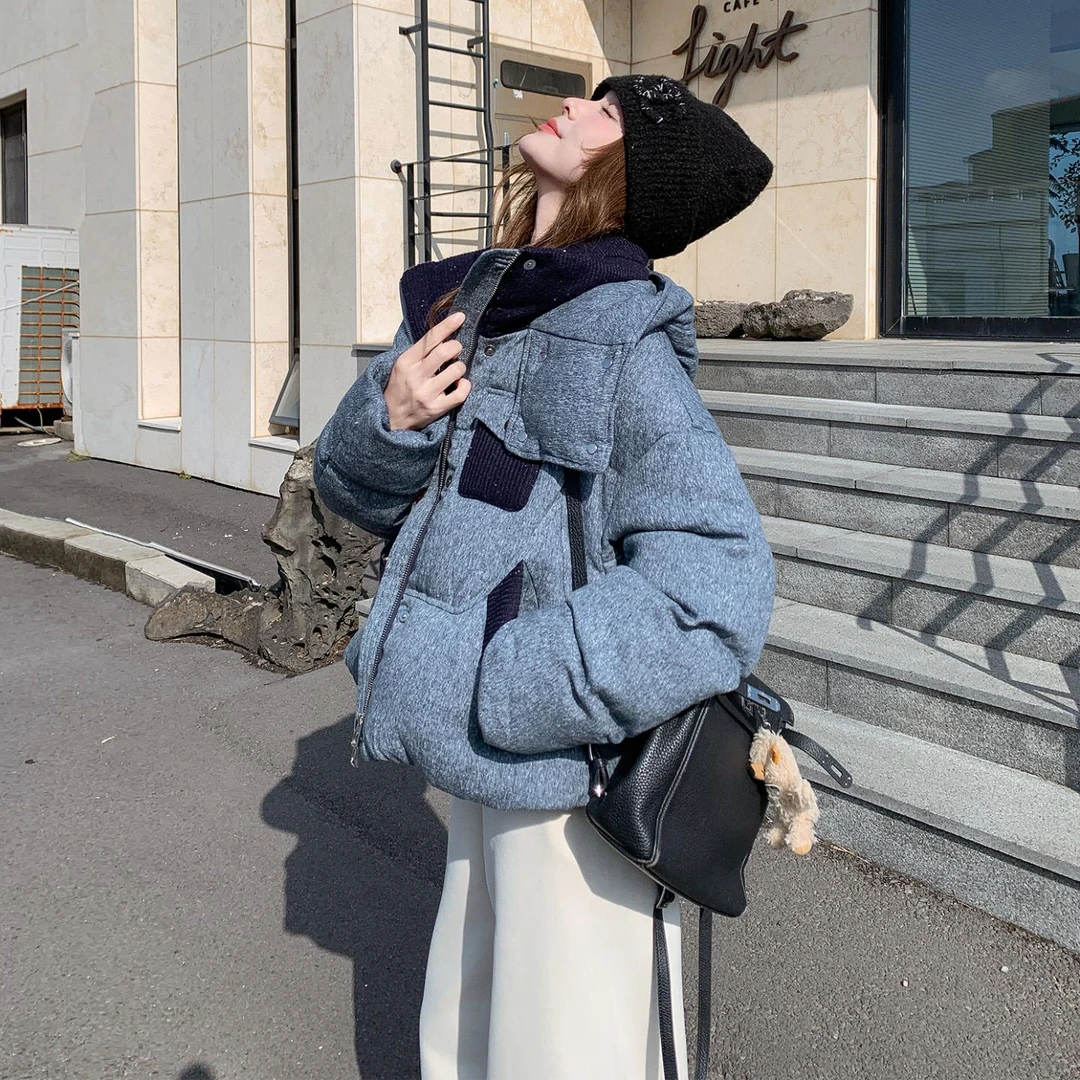 蓝色超好看保暖羽绒服女小个子2025冬新款韩版加厚90白鸭绒面包服