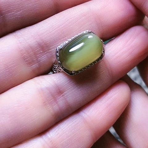 和田玉戒指银S925镶嵌