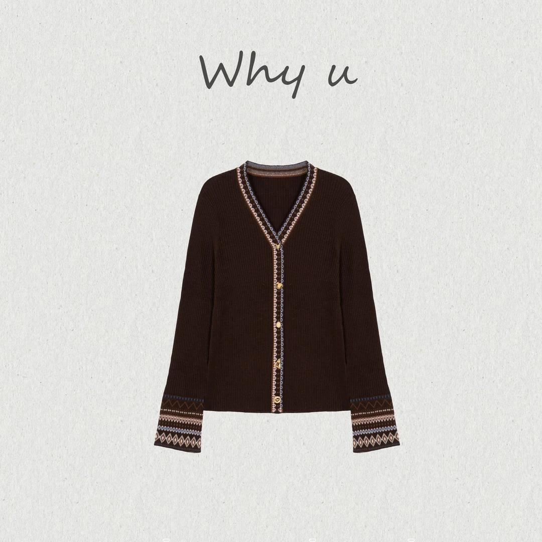 WHY U-25AW秋冬100绵羊毛流光提花针织开衫百搭上衣【星苒】