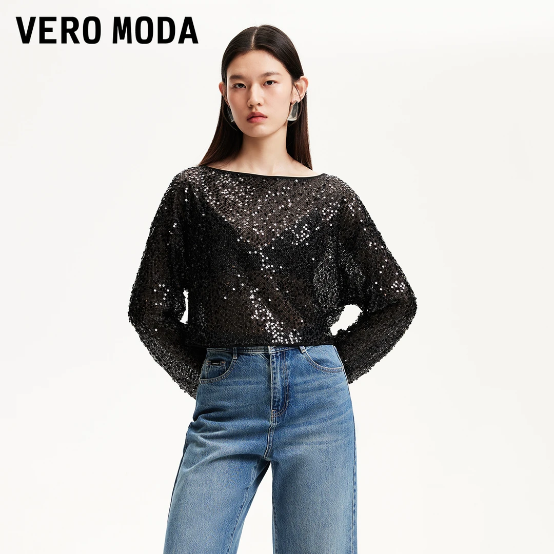 Vero Moda上衣小众洋气女春游出行亮片亮丝半透网纱325102027