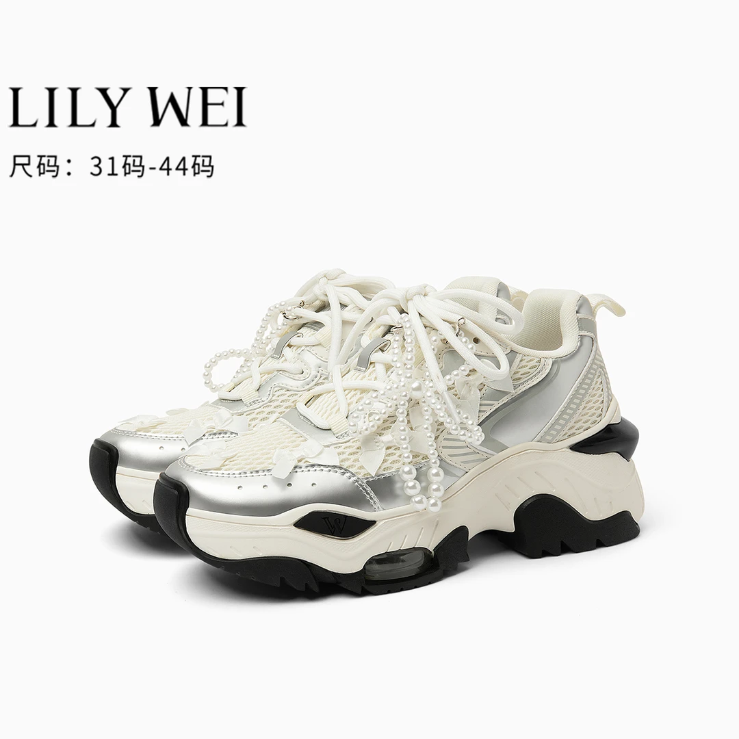 珍珠情结LilyWei芭蕾风老爹鞋2025年新款厚底休闲鞋女鞋大码4142