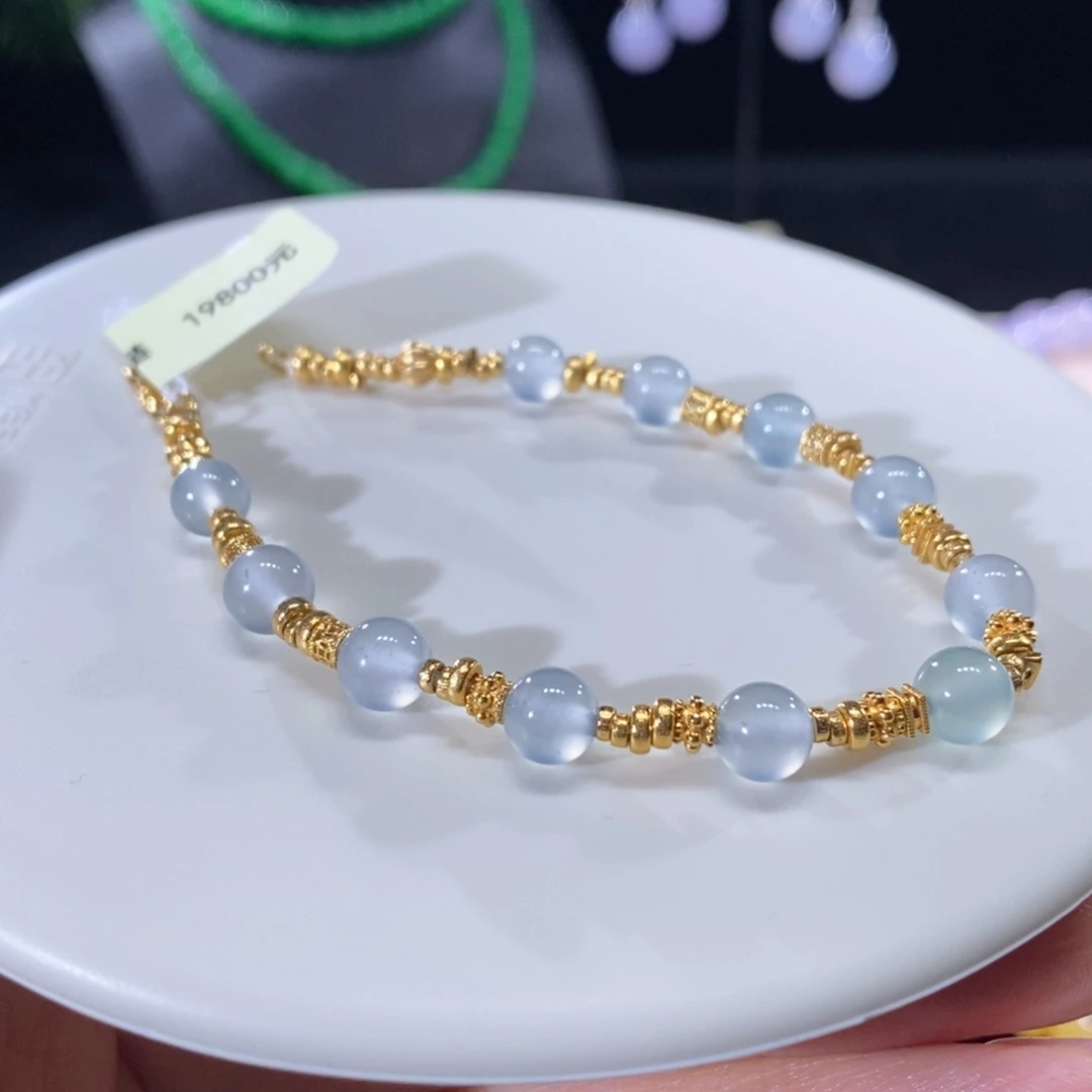翡翠未镶嵌颈饰翡翠18k金冰小珠手串