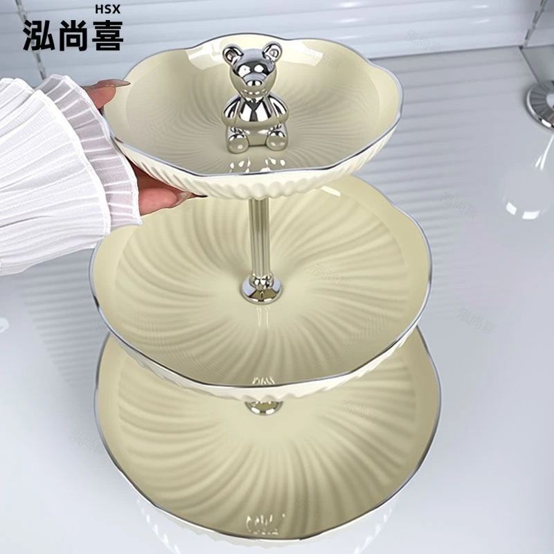 泓尚喜轻奢水果盘多层三层客厅茶几家用零食摆放盘前台塑料糖果盘