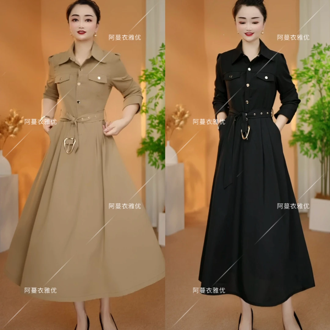 【衣雅严选】8089-2294#新款高定气质斜纹疏织衬衫领系带连衣裙