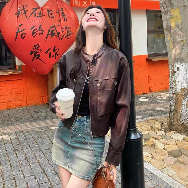 8479#春秋款时尚休闲显瘦皮衣外套