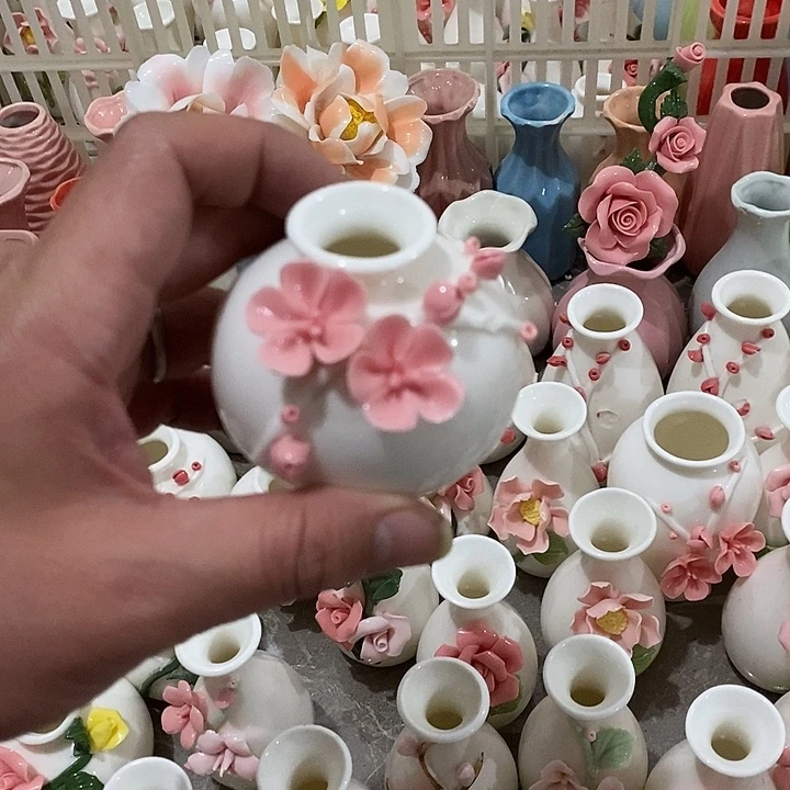 瓷片纯手工陶瓷花摆件瑕
