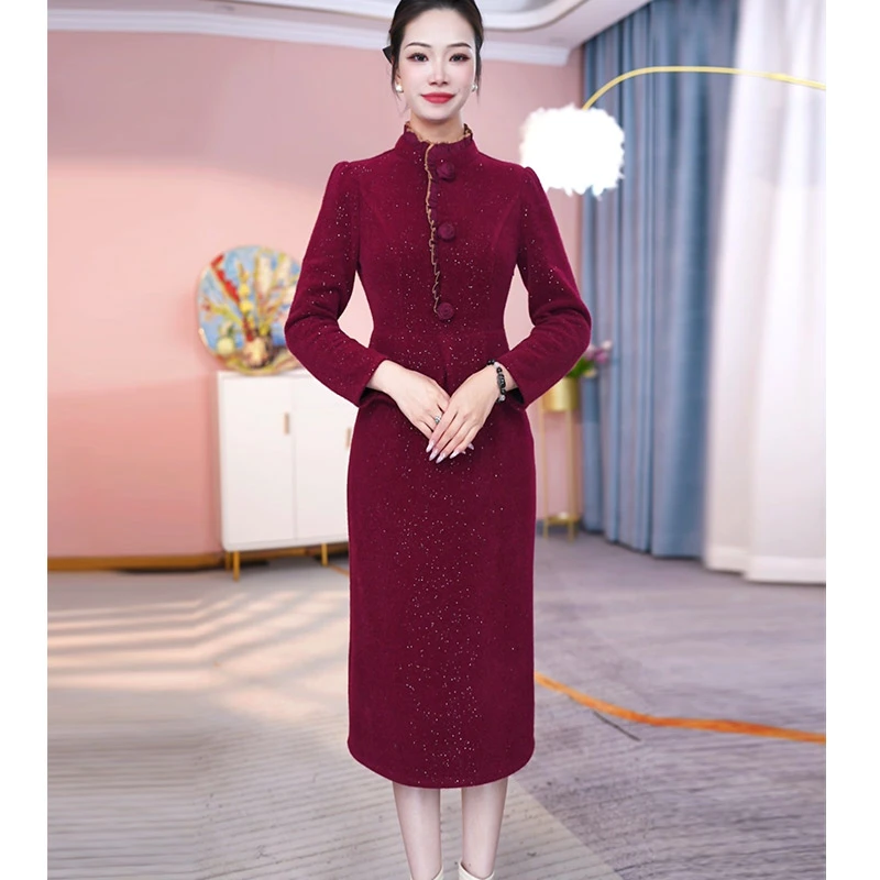 JG-24D286 新款2024年冬季时尚气质优雅显瘦假两件连衣裙 M-4XL
