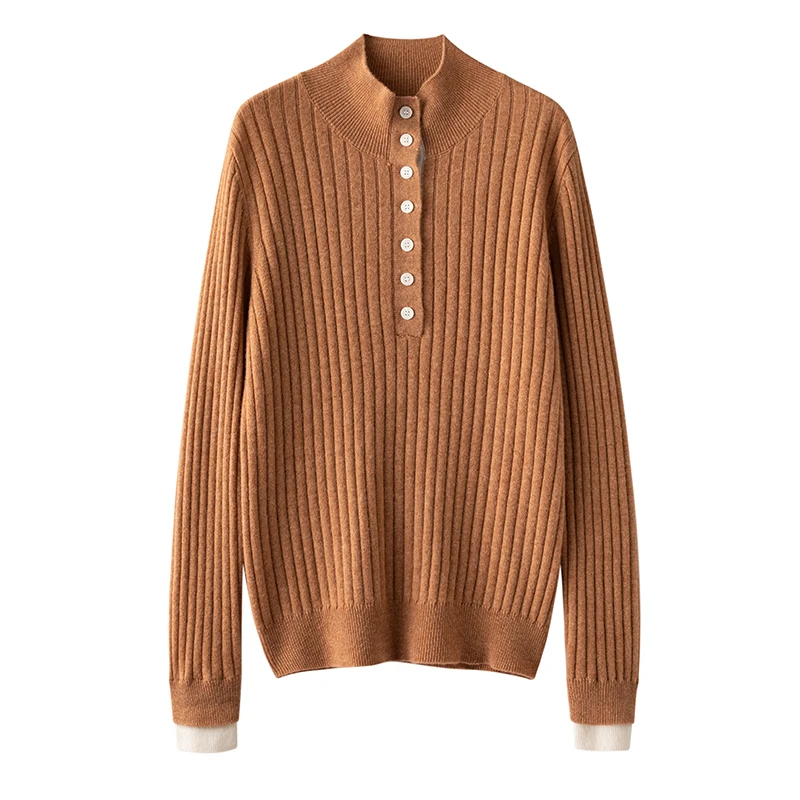 时髦撞色山羊绒秋冬百搭时尚毛衫翻领毛衣女