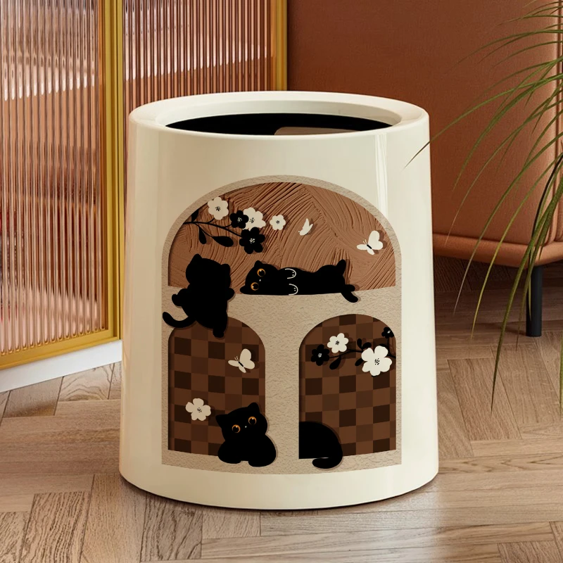 摇盖大号圆桶形纸篓垃圾桶卫生间简约办公室双层大容量卧室客厅