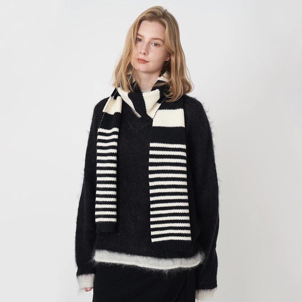 冬季新款韩版ins条纹针织围巾女保暖百搭网红情侣毛线长围脖批发