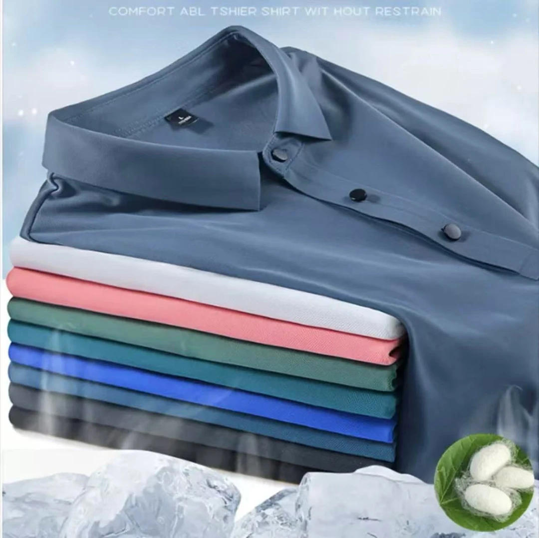 桑蚕丝t恤商务短袖夏季男免烫常规款常规Polo衬衫休闲修身男装