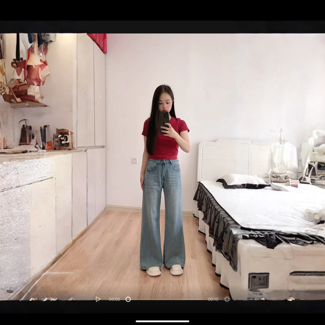 2025中高腰牛仔裤女修身夏季显瘦显高时尚百搭不贴腿微喇裤复古