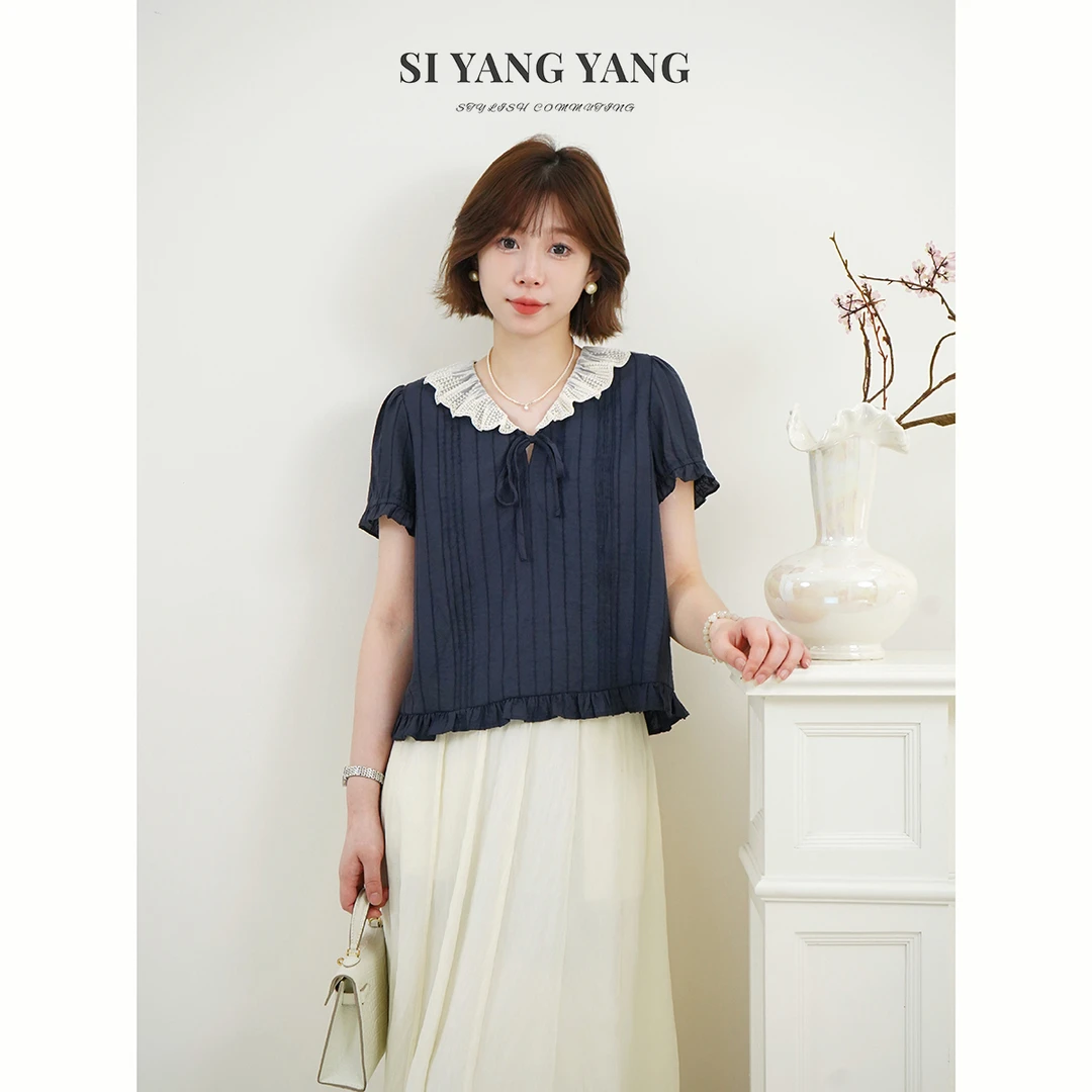 斯洋洋SIYANG立体条纹亚麻减龄通勤舒适轻盈T恤SY506A050SYY