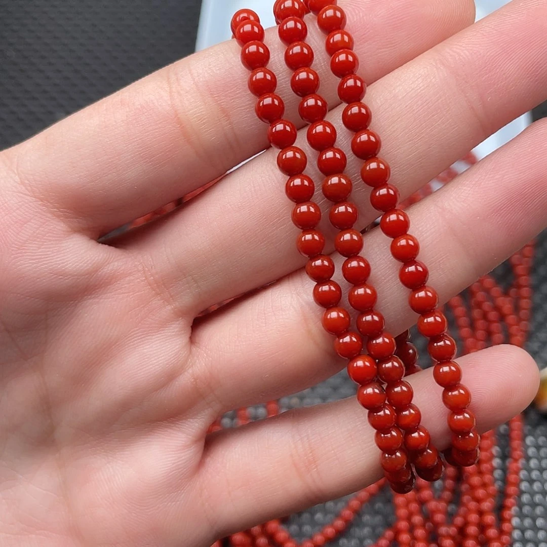 未镶嵌4mm柿子红圆珠三圈南红玛瑙