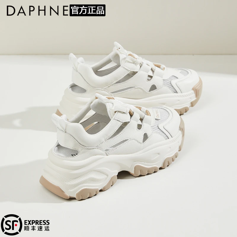 达芙妮网面镂空厚底老爹鞋女2025夏季爆款透气凉鞋百搭休闲运动鞋