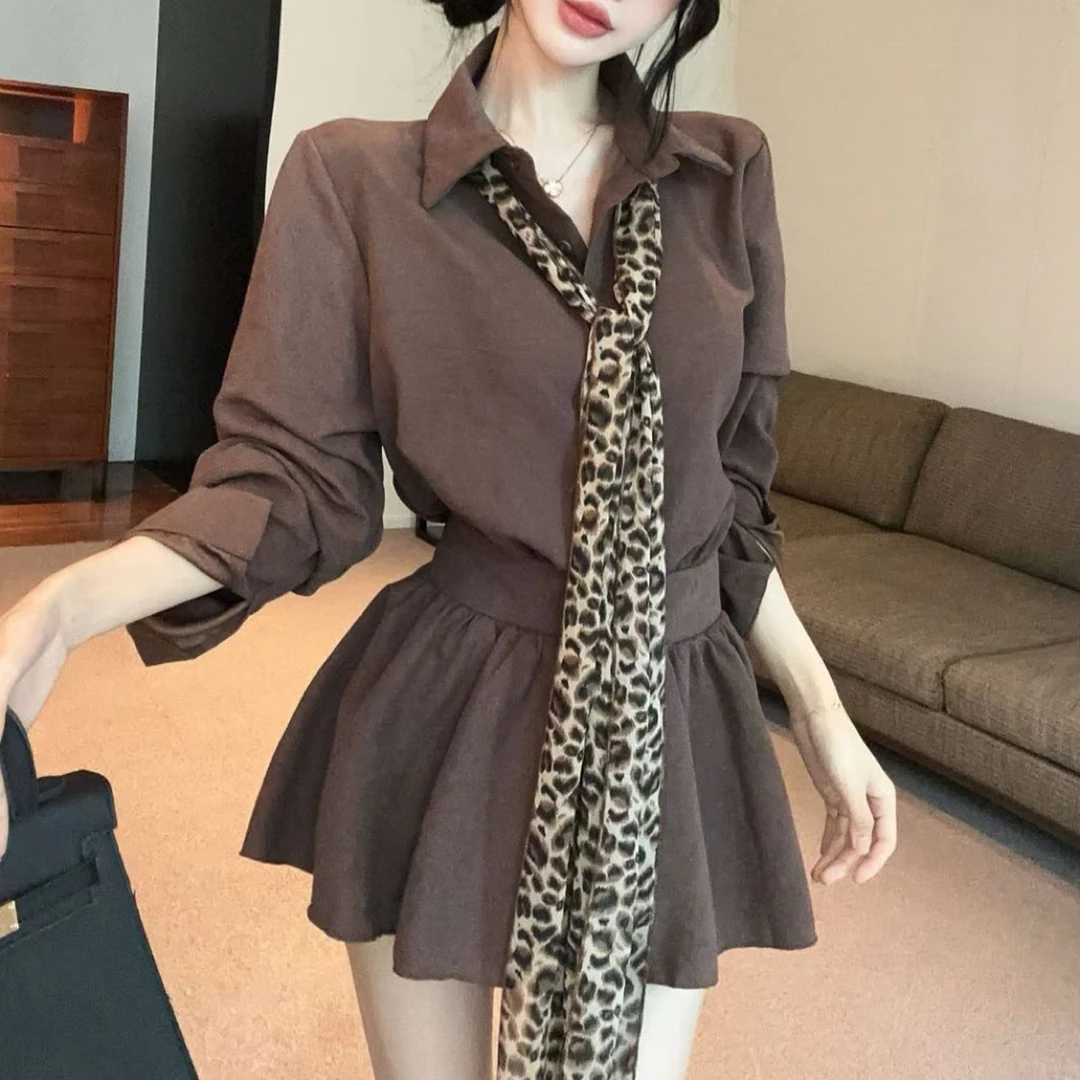 依依家大码女装889法式POLO领收腰显瘦衬衫连衣裙女纯欲风短裙