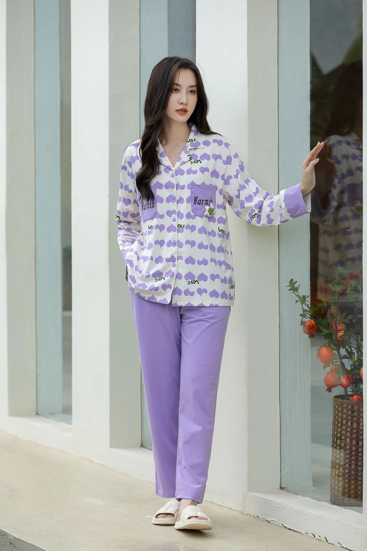 新23488春季秋季纯棉睡衣女新款女士宽松长袖长裤休闲家居服外穿