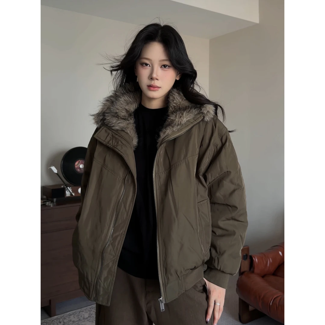 maxdstr秋冬毛领防风棉服宽松外套男女