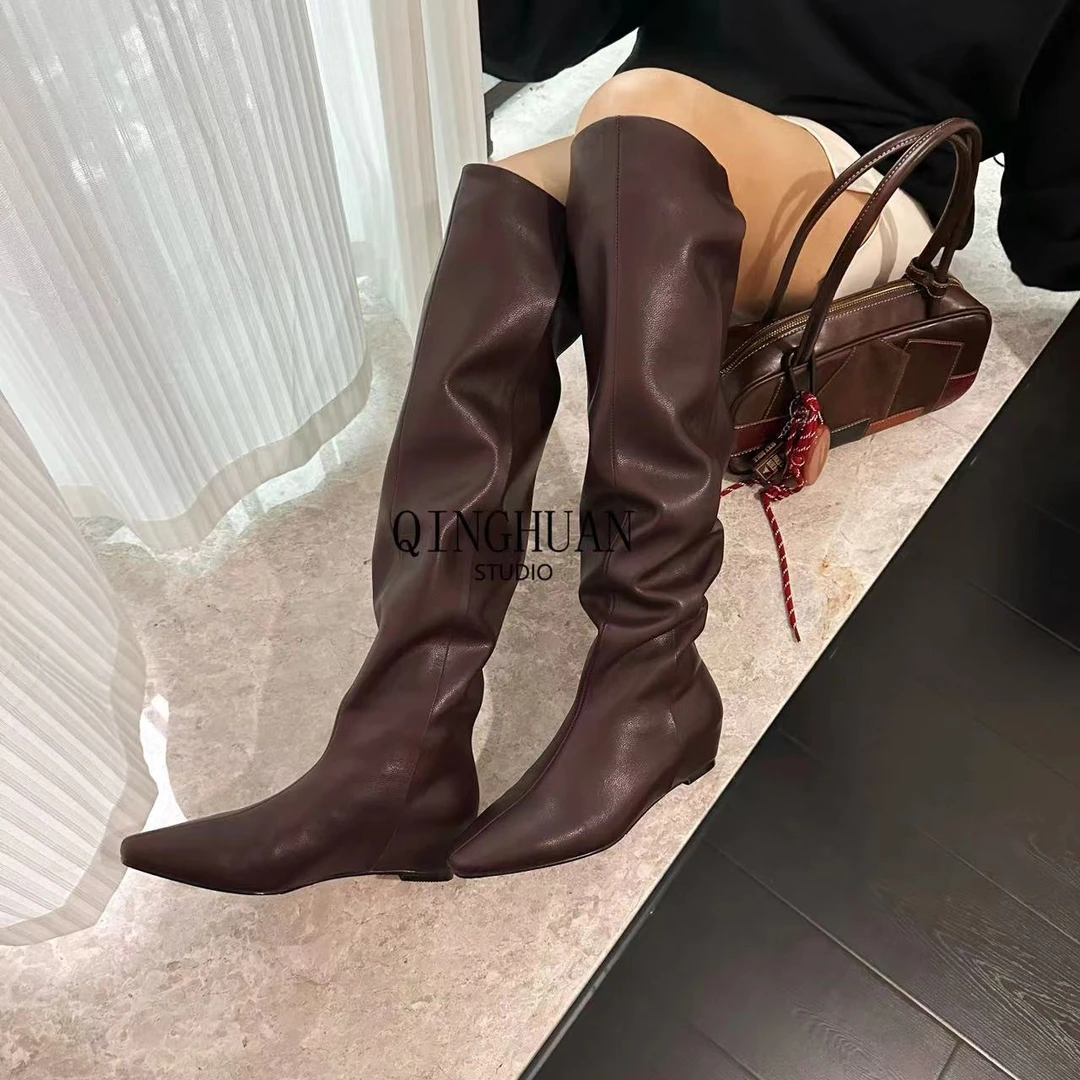 【清欢】[波尔多]复古过膝时装靴 | 真皮绒面两版本内增高｜5cm